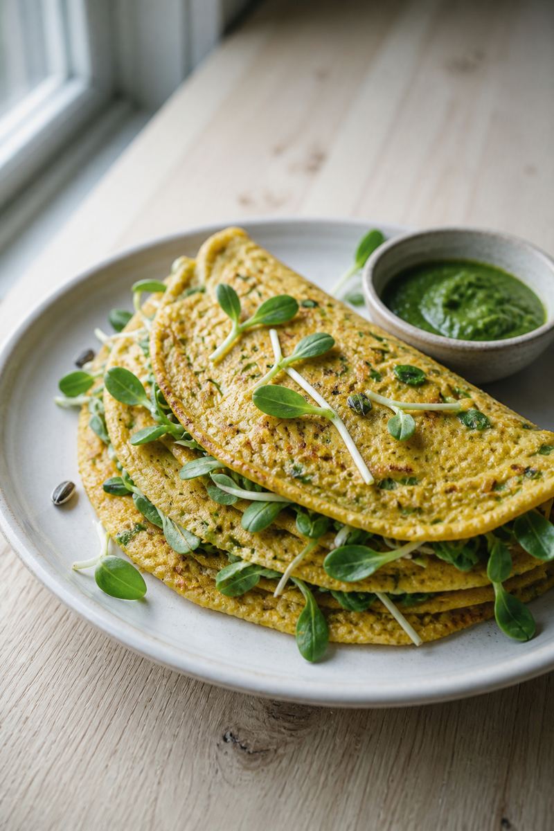 Sunflower microgreens on a besan cheela