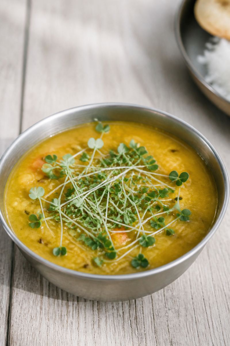 Broccoli microgreens on dal