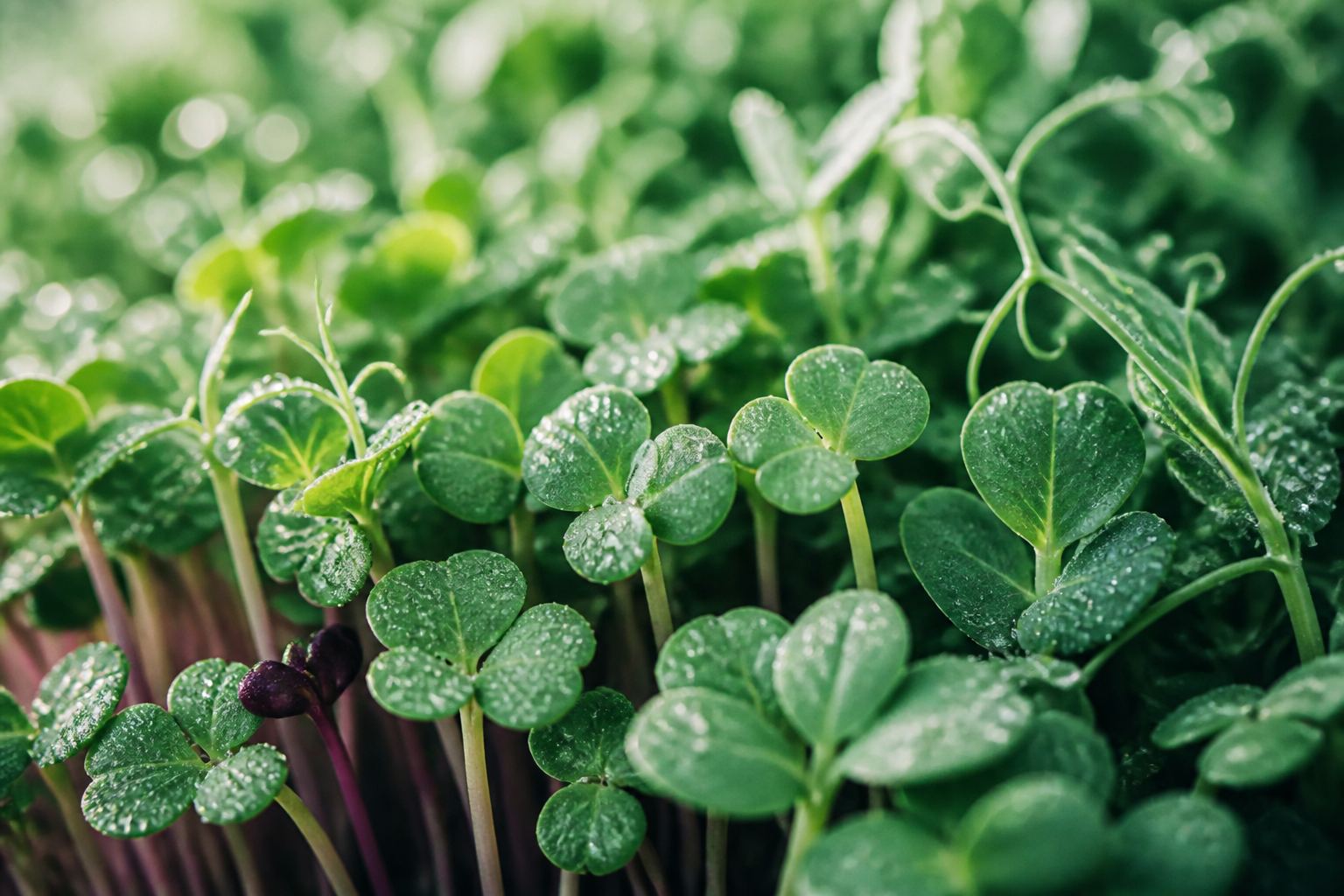 Macro of dew on microgreens
